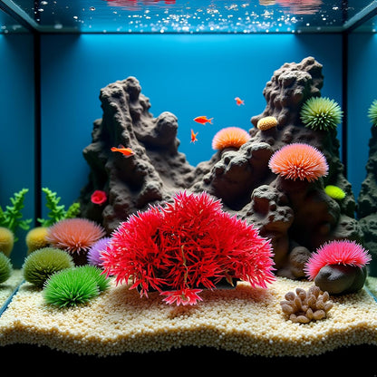 Red Artificial Flowers, Fake Flowers, Artificial Pine with Base Grass Fish Tank Ornament Aquatic Plant Landscape Decor, Aquarium Décor Plastic Plants