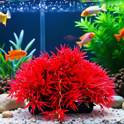 Red Artificial Flowers, Fake Flowers, Artificial Pine with Base Grass Fish Tank Ornament Aquatic Plant Landscape Decor, Aquarium Décor Plastic Plants