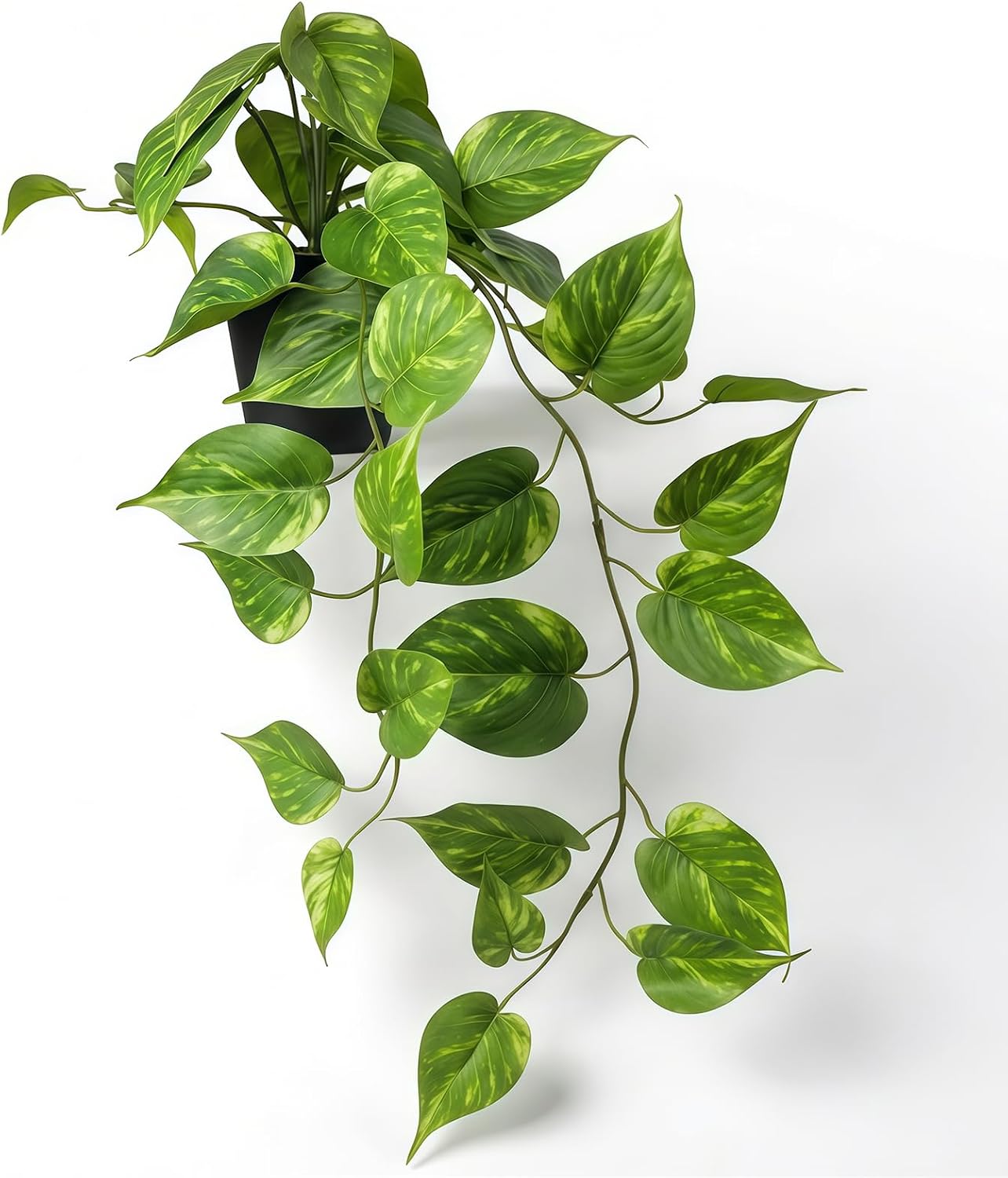 Fake Pothos Hanging Plant – Artificial Plastic Ivy Vines with White Pot, Realistic Faux Greenery for Indoor Home Office Bathroom Shelf Cabinet Decoration