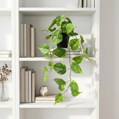 Fake Pothos Hanging Plant – Artificial Plastic Ivy Vines with White Pot, Realistic Faux Greenery for Indoor Home Office Bathroom Shelf Cabinet Decoration