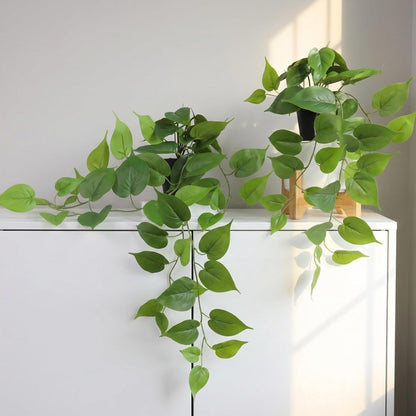 Fake Pothos Hanging Plant – Artificial Plastic Ivy Vines with White Pot, Realistic Faux Greenery for Indoor Home Office Bathroom Shelf Cabinet Decoration