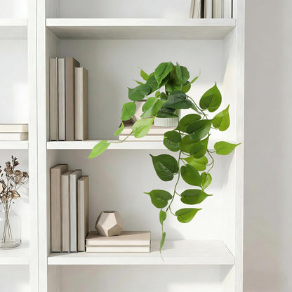 Fake Pothos Hanging Plant – Artificial Plastic Ivy Vines with White Pot, Realistic Faux Greenery for Indoor Home Office Bathroom Shelf Cabinet Decoration