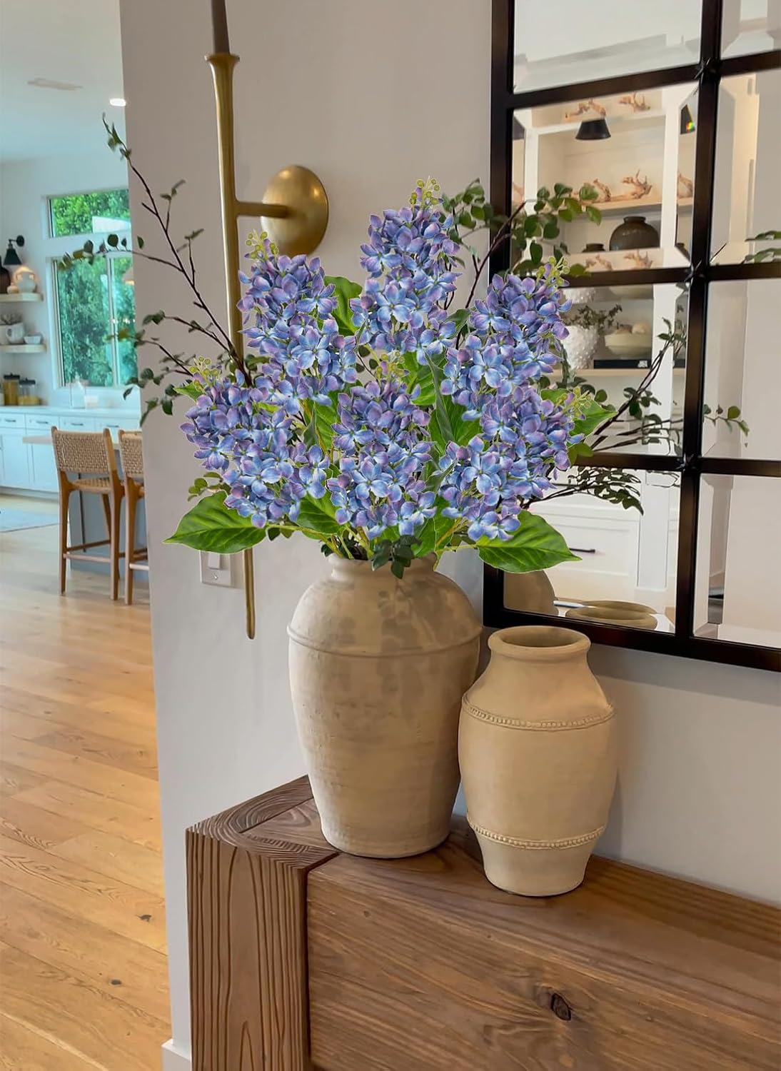 Artificial Lilac Flowers 30" Tall – Set of 3 Silk Lilac Flower Stems for Home Decor, Wedding Centerpieces, Faux Floral Arrangements – Blue Artificial Flowers for Vase, Spring & Farmhouse Décor