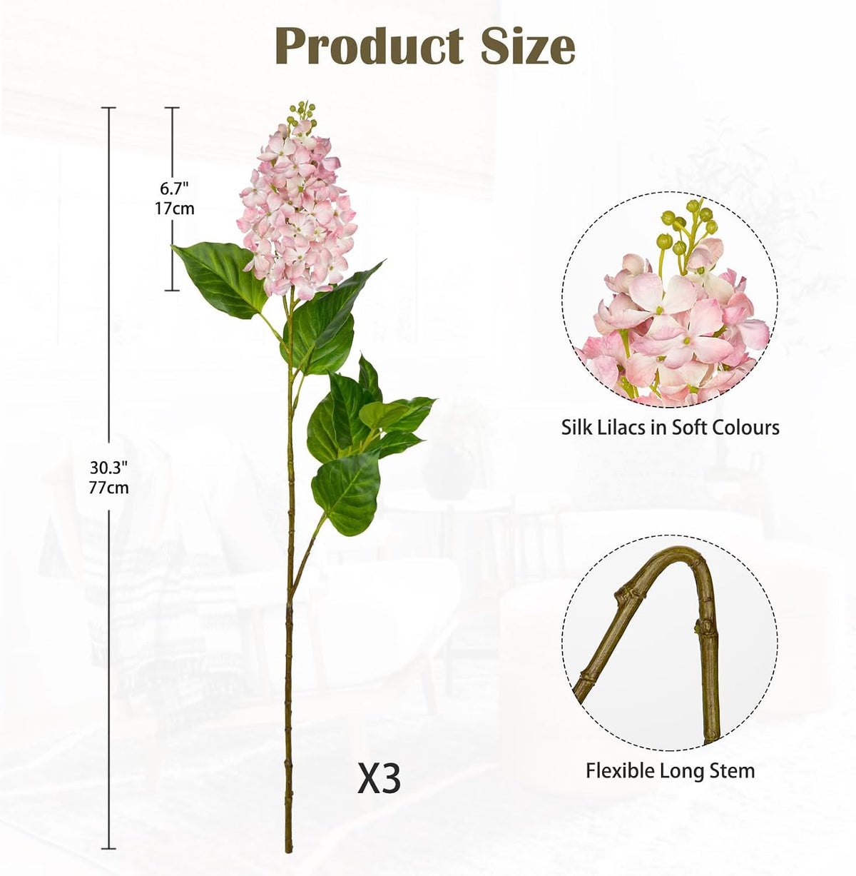 Artificial Lilac Flowers 30" Tall – Set of 3 Silk Lilac Flower Stems for Home Decor, Wedding Centerpieces, Faux Floral Arrangements – Blue Artificial Flowers for Vase, Spring & Farmhouse Décor