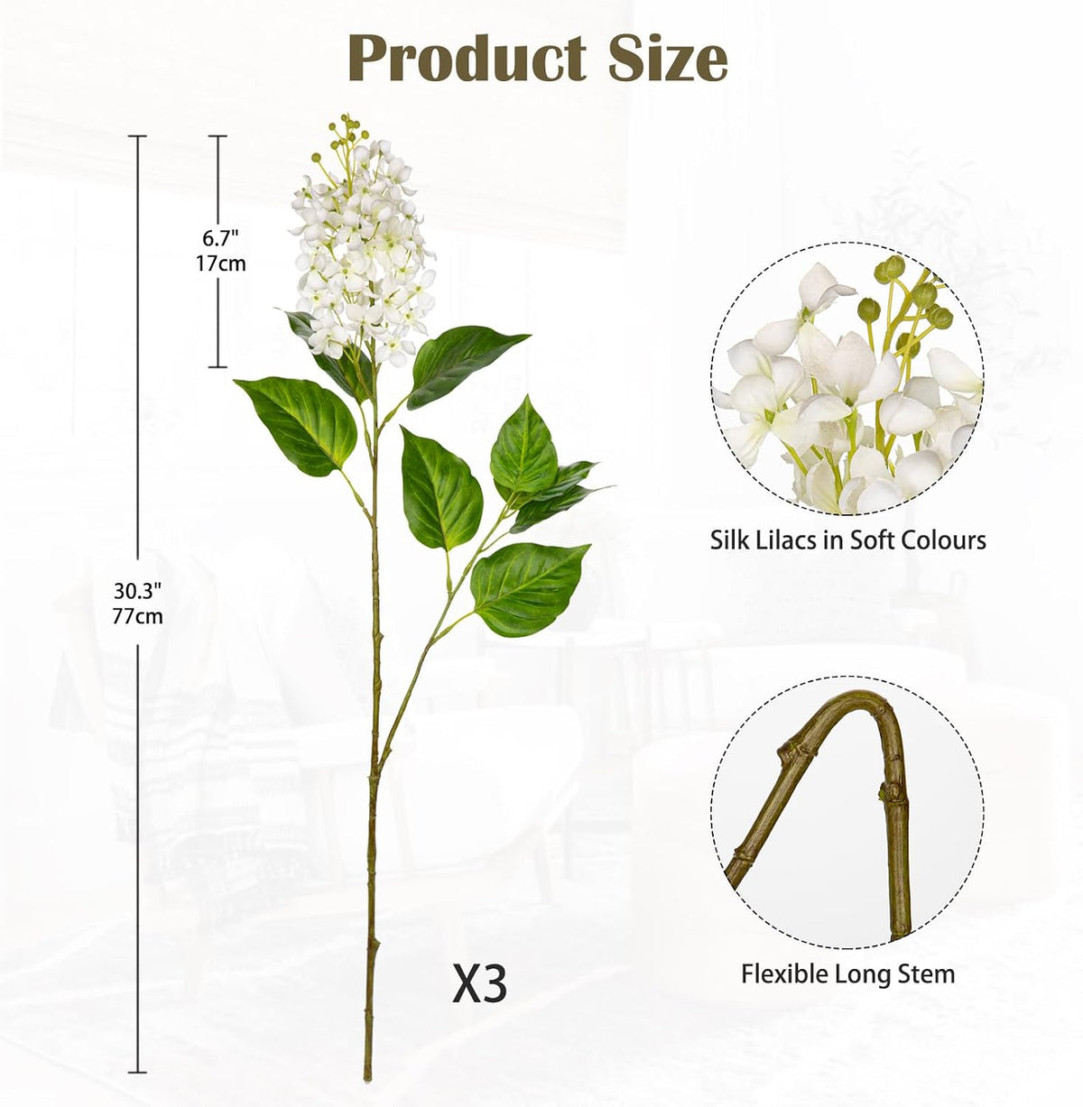Artificial Lilac Flowers 30" Tall – Set of 3 Silk Lilac Flower Stems for Home Decor, Wedding Centerpieces, Faux Floral Arrangements – Blue Artificial Flowers for Vase, Spring & Farmhouse Décor