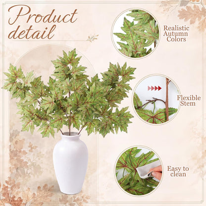 32in 3 Pcs Artificial Fall Maple Leaves Branches Fake Fall Leaves Stems Plants Greenery Table Centerpieces Artificial Long Stems Foliage Farmhouse Decor for Autumn Thanksgiving