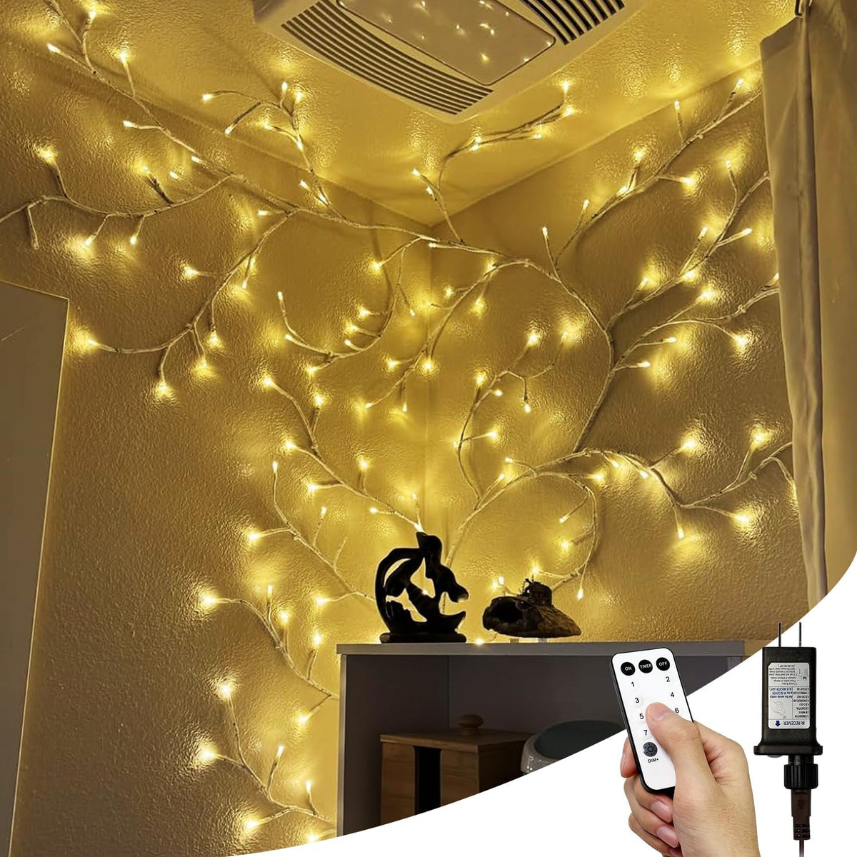 Enchanted Willow Vine Lights with Remote, Christmas Swags Decorations Indoor Room Decor, 18 Branches 144 LEDs Lighted Willow Vine Lights for Walls Bedroom Home Decor