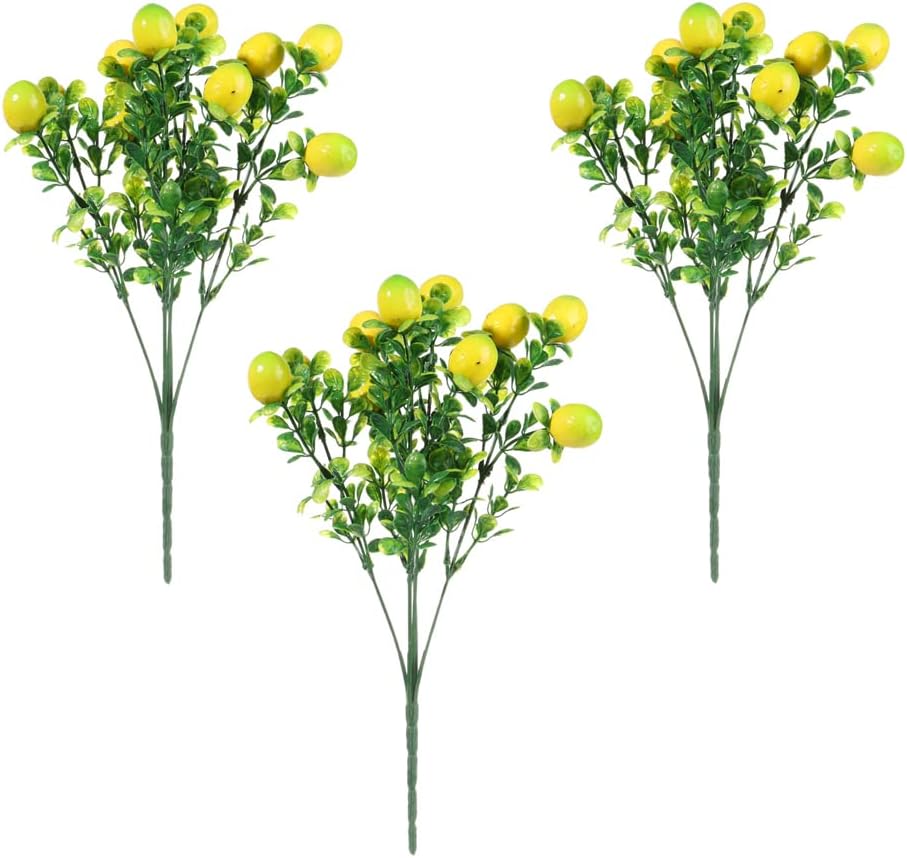 3Pcs Artificial Lemon Branch with Green Leaves Artificial Fruit Lemon Tree Greenery Decoration for Home Table Holiday Farmhouse Garden(14.17inch)