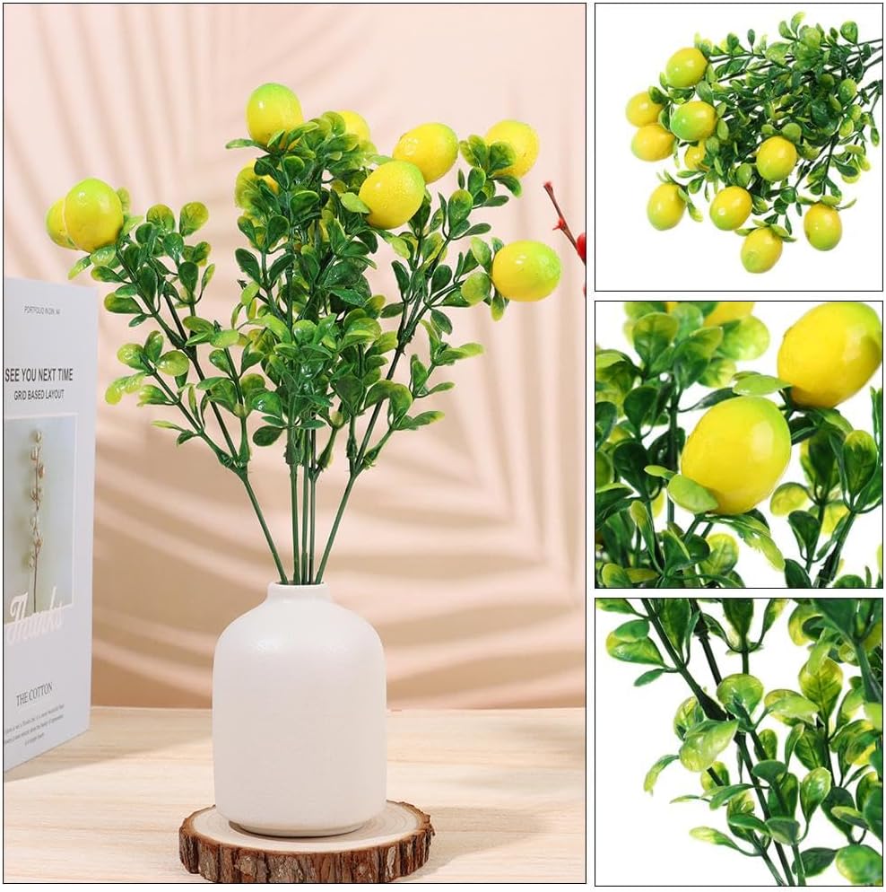 3Pcs Artificial Lemon Branch with Green Leaves Artificial Fruit Lemon Tree Greenery Decoration for Home Table Holiday Farmhouse Garden(14.17inch)