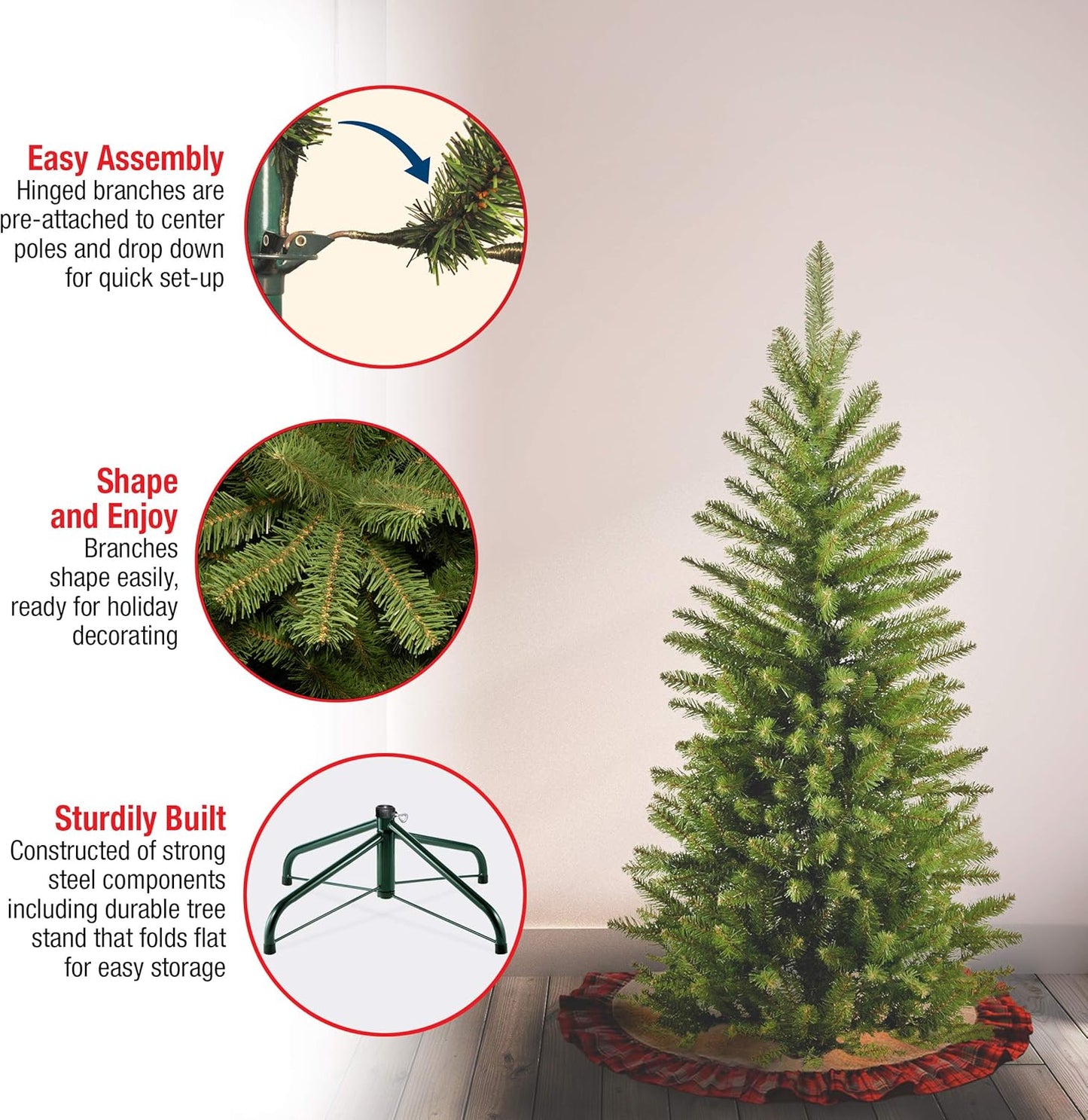 4ft Unlit Kingswood Fir Mini Slim Christmas Tree | 269 Tips, Includes Stand, Artificial, Green