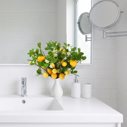 4 Pack Artificial Lemon Branches 8 Heads Per Stem Faux Lemons with Leaves Kitchen Table Centerpiece Decor Fake Lemon Tree for Vases Farmhouse Party Summer Home Yellow Decorations