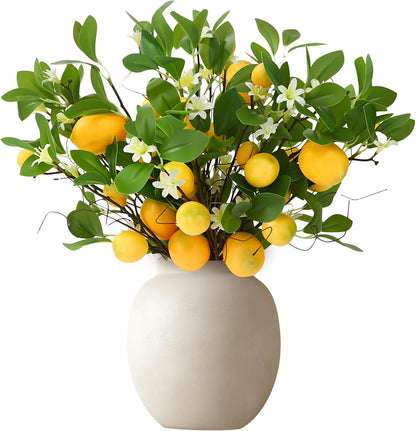 4 Pack Artificial Lemon Branches 8 Heads Per Stem Faux Lemons with Leaves Kitchen Table Centerpiece Decor Fake Lemon Tree for Vases Farmhouse Party Summer Home Yellow Decorations