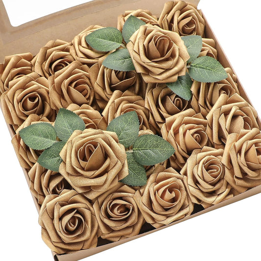 Artificial Flowers 50pcs Real Looking Ivory Foam Fake Roses with Stems for DIY Wedding Bouquets White Baby Shower Centerpieces Floral Arrangements Party Tables Home Decorations - Colors A