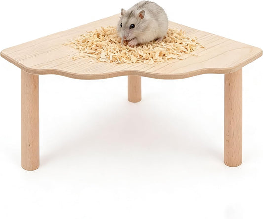2-Piece Wooden Play Platform Set for Dwarf Syrian Hamsters Gerbils Mice Degus | Natural Pine Hamster Cage Accessories for Small Pets Climbing Resting and Hiding (1 Pack)