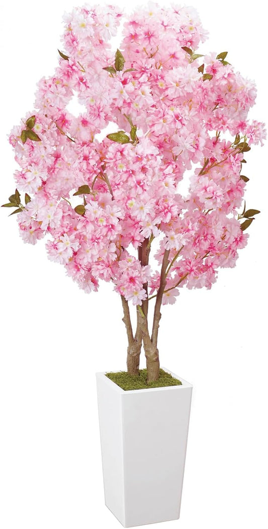5FT Blush Pink Artificial Cherry Blossom Tree with White Planter | No Assembly Needed, Realistic Silk Petals & Textured Trunk, for Living Room Bedroom Office Entryway, Spring Home Decor