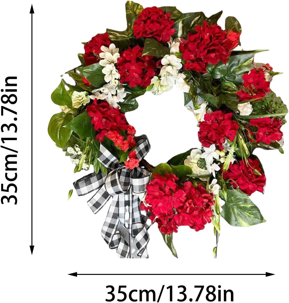 13.78 Inches Red Geranium Wreath, 2025 New Geraniums Artificial Flowers Realistic Summer Wreaths, Handcrafted Door Wreaths for Front Door Garden Home Decoration (Red)