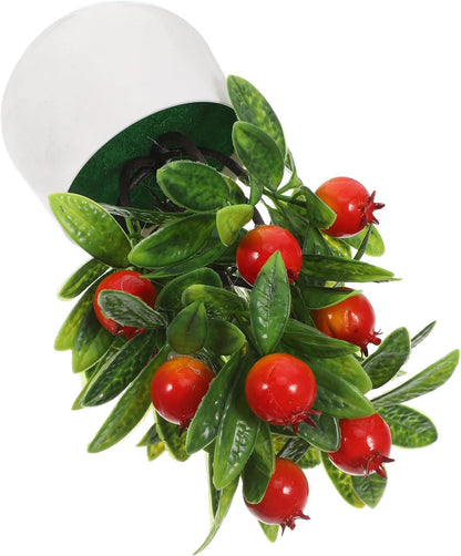 Mini Artificial Pomegranate Tree Xmas Faux Bonsai Realistic Decor