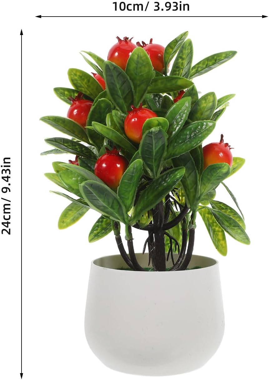 Mini Artificial Pomegranate Tree Xmas Faux Bonsai Realistic Decor