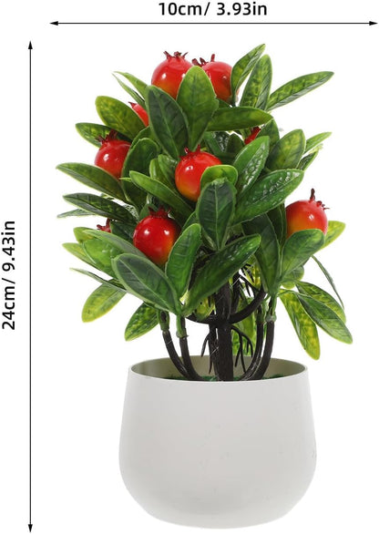 Mini Artificial Pomegranate Tree Xmas Faux Bonsai Realistic Decor