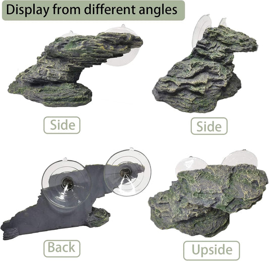 Turtle Basking Platform Reptile Climbing Shale Resin Step Ledge Stone Aquarium Ornament Rock Landscaping Decoration with Suction Cups for Frogs Newts Amphibians Lizard (Medium:8.2”Lx3.3”Wx3.1”H)
