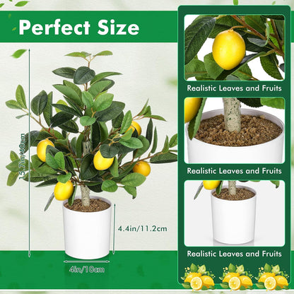 2 Pcs Artificial Lemon Tree 15.7" Fake Potted Plants, White Pot