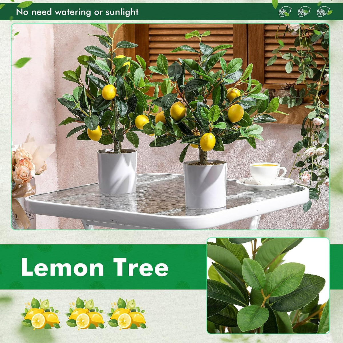 2 Pcs Artificial Lemon Tree 15.7" Fake Potted Plants, White Pot