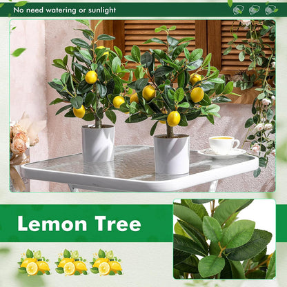 2 Pcs Artificial Lemon Tree 15.7" Fake Potted Plants, White Pot