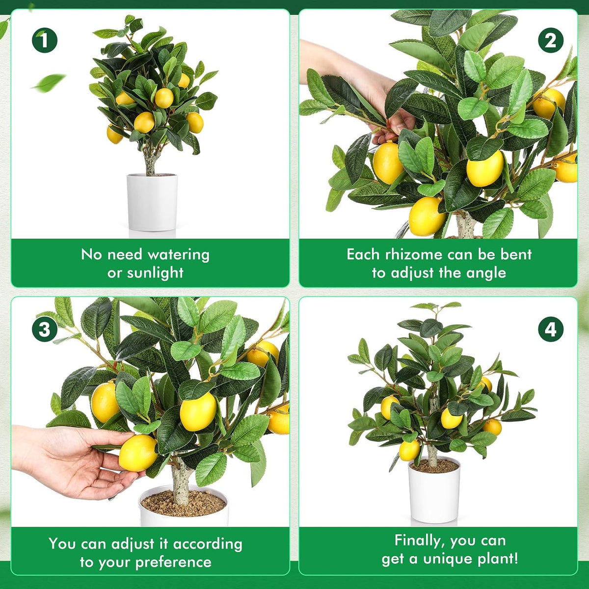 2 Pcs Artificial Lemon Tree 15.7" Fake Potted Plants, White Pot