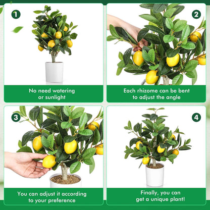 2 Pcs Artificial Lemon Tree 15.7" Fake Potted Plants, White Pot