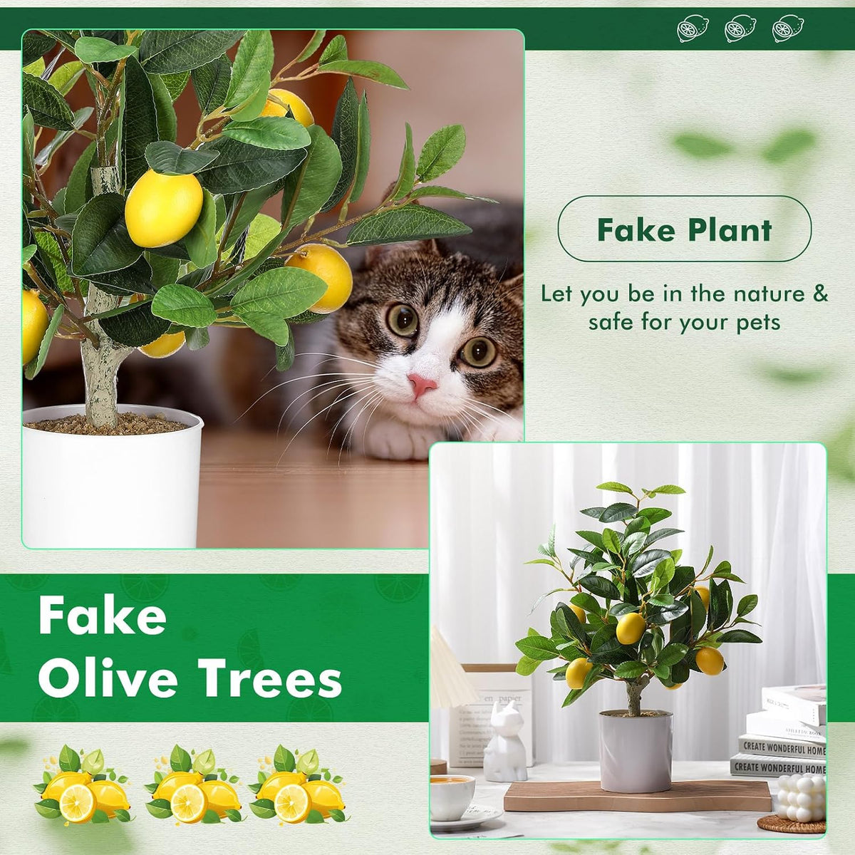 2 Pcs Artificial Lemon Tree 15.7" Fake Potted Plants, White Pot