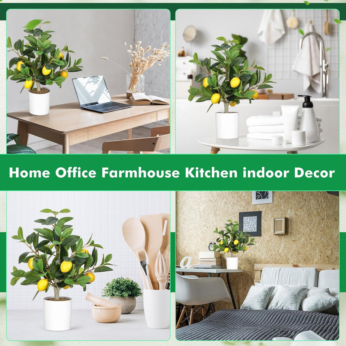 2 Pcs Artificial Lemon Tree 15.7" Fake Potted Plants, White Pot