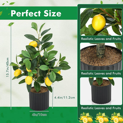 2 Pcs Artificial Lemon Tree 15.7" Fake Potted Plants, White Pot