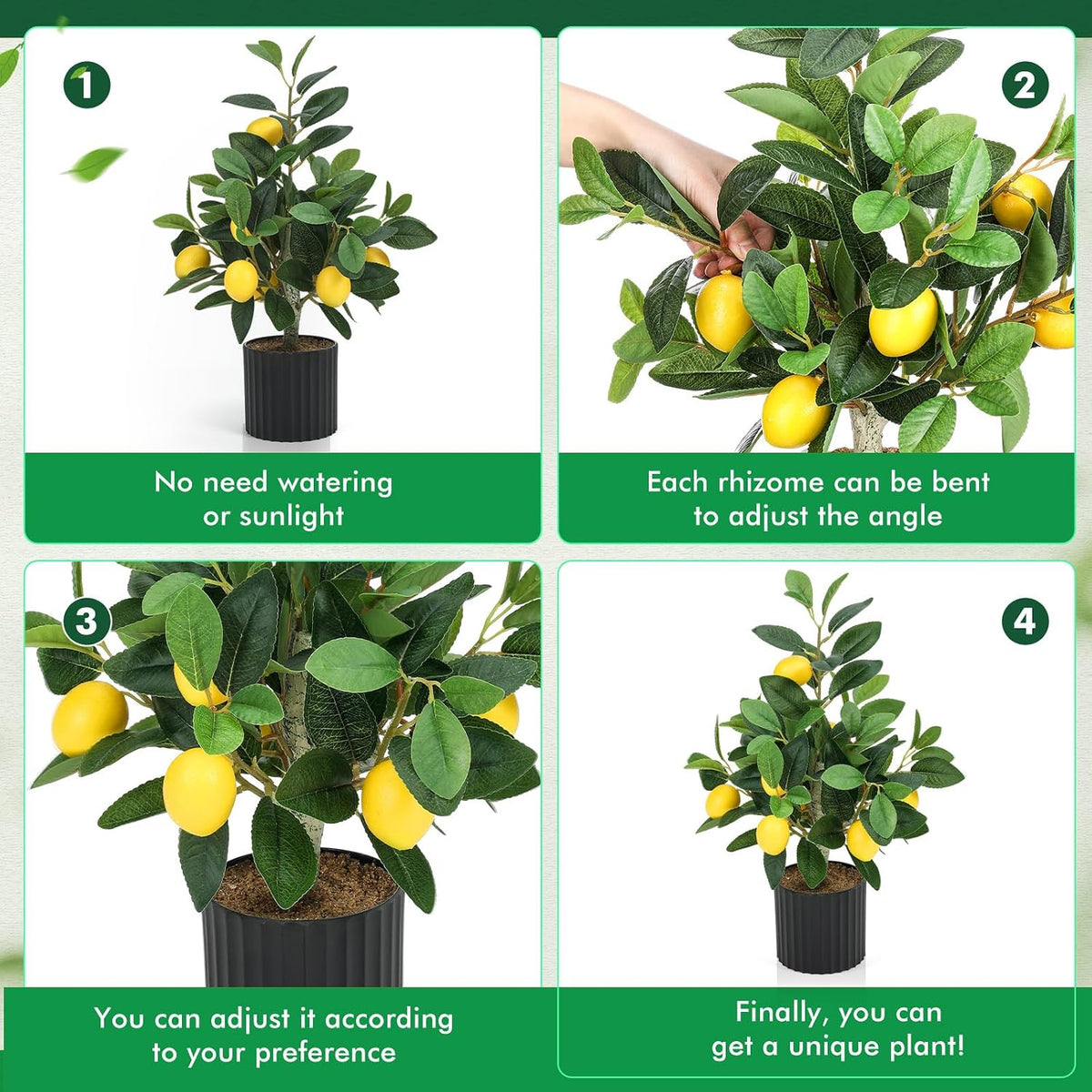 2 Pcs Artificial Lemon Tree 15.7" Fake Potted Plants, White Pot