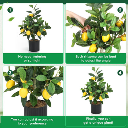 2 Pcs Artificial Lemon Tree 15.7" Fake Potted Plants, White Pot
