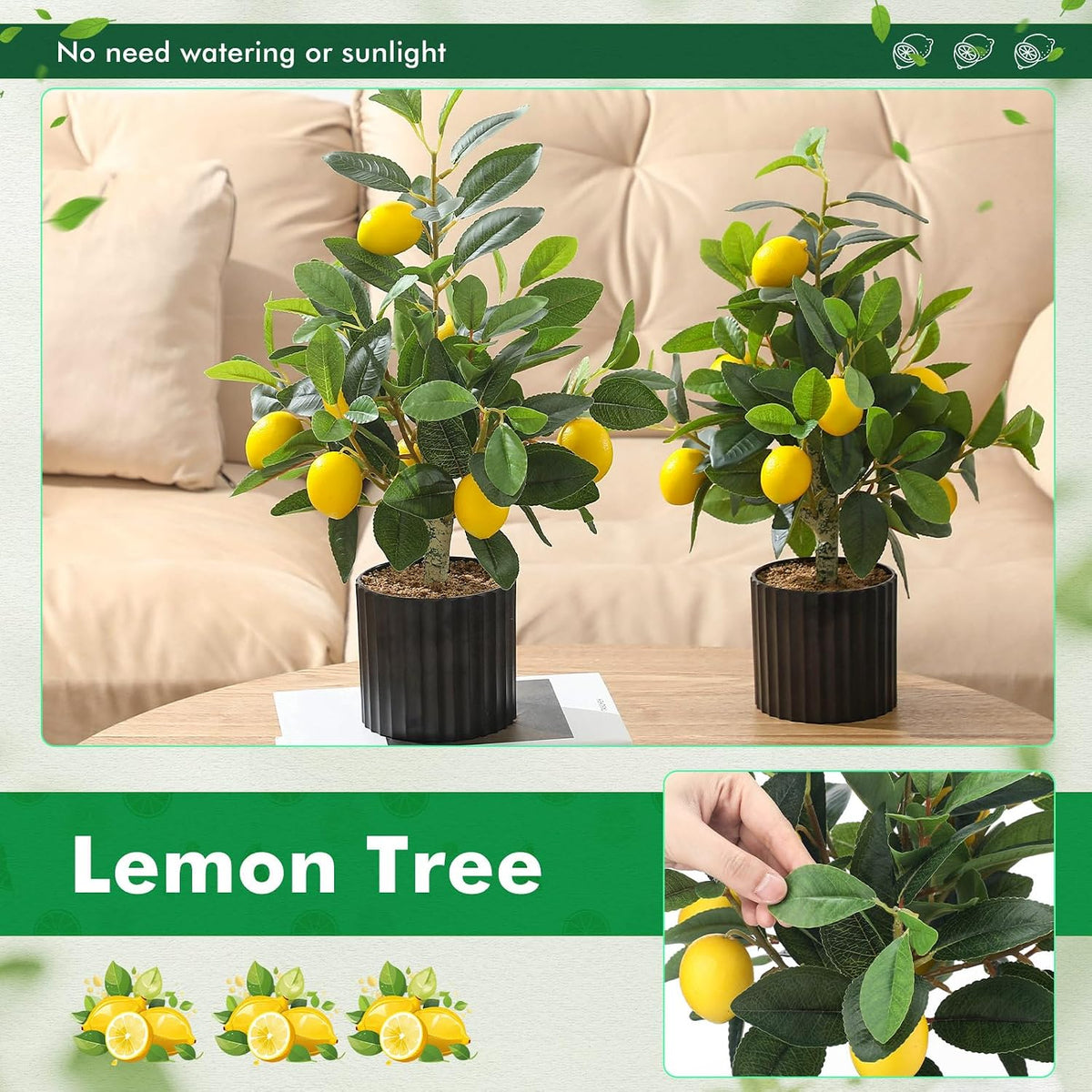 2 Pcs Artificial Lemon Tree 15.7" Fake Potted Plants, White Pot