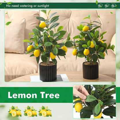 2 Pcs Artificial Lemon Tree 15.7" Fake Potted Plants, White Pot
