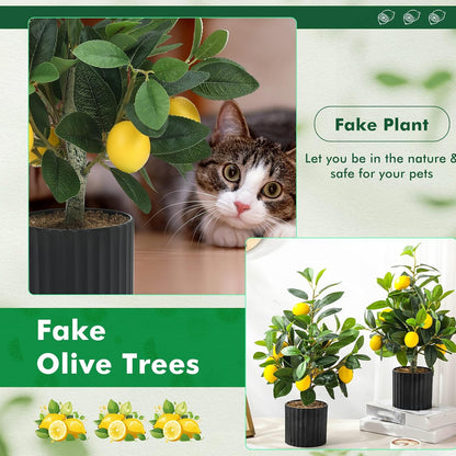 2 Pcs Artificial Lemon Tree 15.7" Fake Potted Plants, White Pot