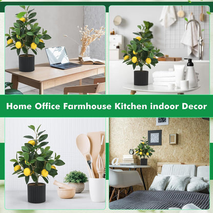 2 Pcs Artificial Lemon Tree 15.7" Fake Potted Plants, White Pot
