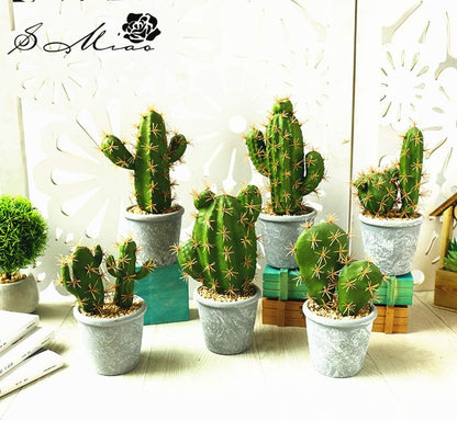Artificial Succulent Plants,Fake Cactus Decorative Plants - Artificial Cacti with Gray Pots Planters,Artificial Faux Cactus for Home Décor House Office Ornaments