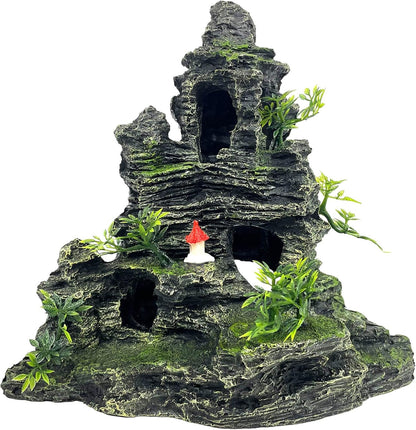 Aquarium Mountain View Stone Ornament Tree Rock Cave Aquarium Decorations Large and Tall Extra Large Aquarium Decorations for Fish Tank Decorations for Fish Tank - 14 Inches High