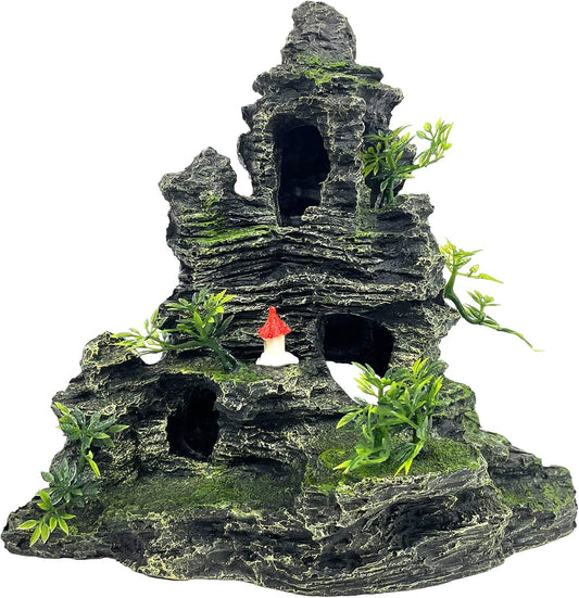 Aquarium Mountain View Stone Ornament Tree Rock Cave Aquarium Decorations Large and Tall Extra Large Aquarium Decorations for Fish Tank Decorations for Fish Tank - 14 Inches High
