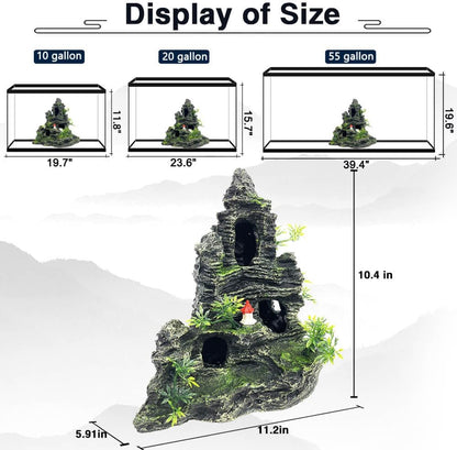 Aquarium Mountain View Stone Ornament Tree Rock Cave Aquarium Decorations Large and Tall Extra Large Aquarium Decorations for Fish Tank Decorations for Fish Tank - 14 Inches High