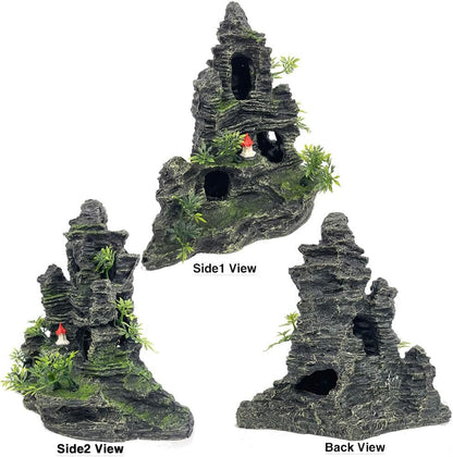 Aquarium Mountain View Stone Ornament Tree Rock Cave Aquarium Decorations Large and Tall Extra Large Aquarium Decorations for Fish Tank Decorations for Fish Tank - 14 Inches High
