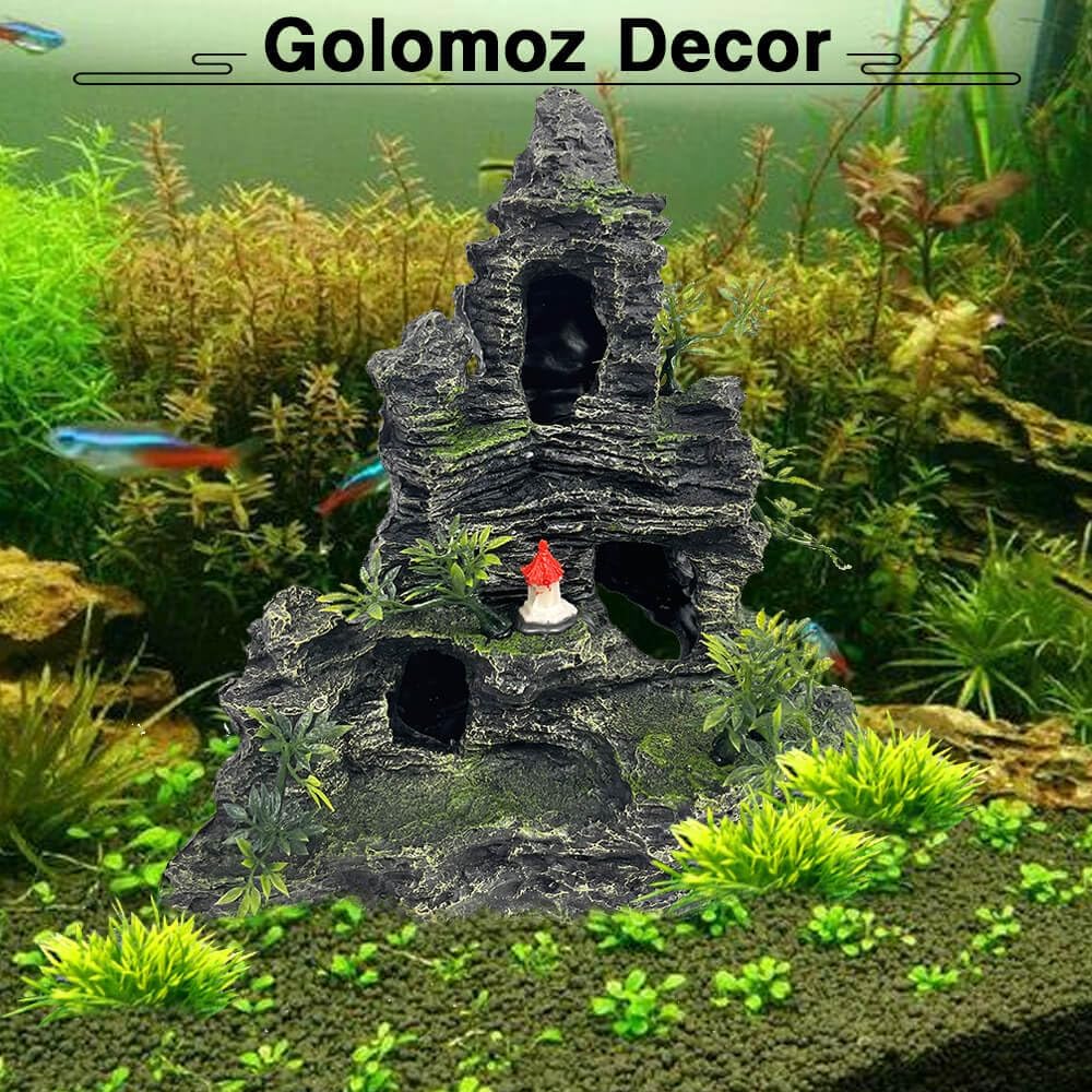 Aquarium Mountain View Stone Ornament Tree Rock Cave Aquarium Decorations Large and Tall Extra Large Aquarium Decorations for Fish Tank Decorations for Fish Tank - 14 Inches High