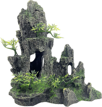 Aquarium Mountain View Stone Ornament Tree Rock Cave Aquarium Decorations Large and Tall Extra Large Aquarium Decorations for Fish Tank Decorations for Fish Tank - 14 Inches High