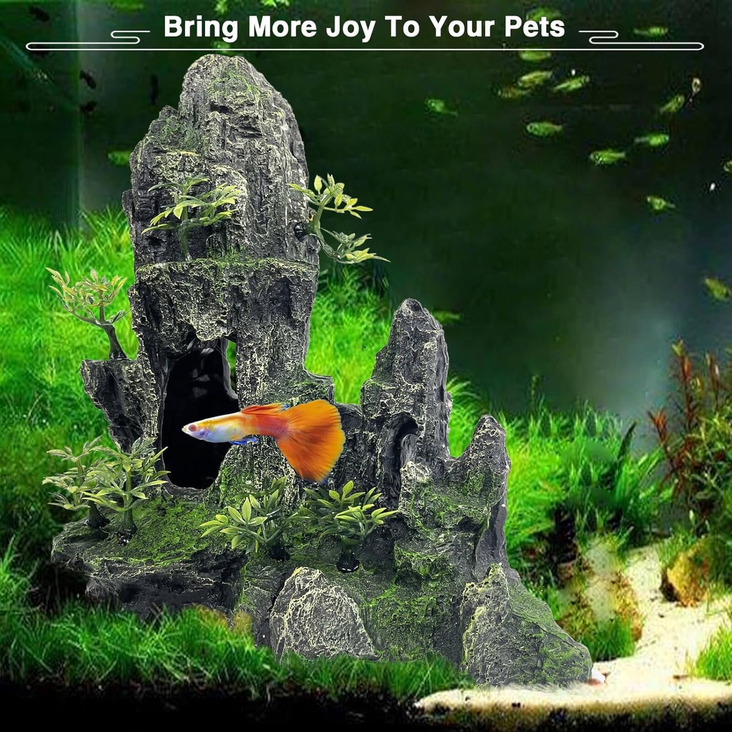 Aquarium Mountain View Stone Ornament Tree Rock Cave Aquarium Decorations Large and Tall Extra Large Aquarium Decorations for Fish Tank Decorations for Fish Tank - 14 Inches High