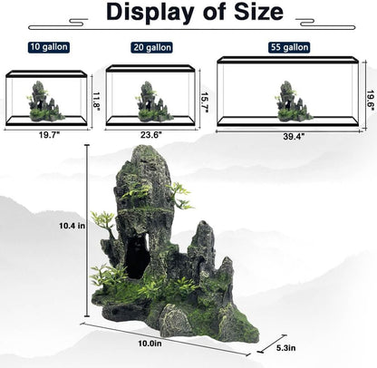 Aquarium Mountain View Stone Ornament Tree Rock Cave Aquarium Decorations Large and Tall Extra Large Aquarium Decorations for Fish Tank Decorations for Fish Tank - 14 Inches High