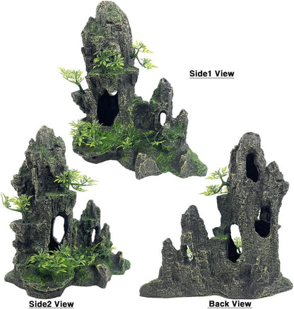 Aquarium Mountain View Stone Ornament Tree Rock Cave Aquarium Decorations Large and Tall Extra Large Aquarium Decorations for Fish Tank Decorations for Fish Tank - 14 Inches High