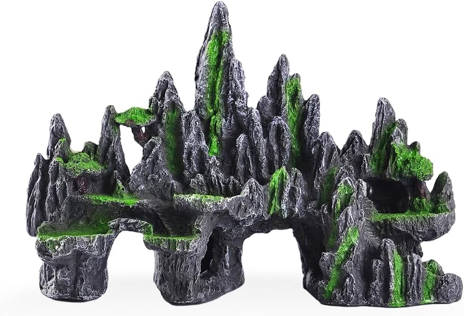 Aquarium Mountain View Stone Ornament Tree Rock Cave Aquarium Decorations Large and Tall Extra Large Aquarium Decorations for Fish Tank Decorations for Fish Tank - 14 Inches High