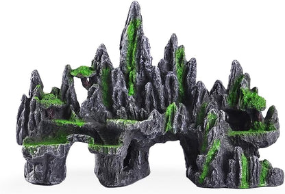 Aquarium Mountain View Stone Ornament Tree Rock Cave Aquarium Decorations Large and Tall Extra Large Aquarium Decorations for Fish Tank Decorations for Fish Tank - 14 Inches High
